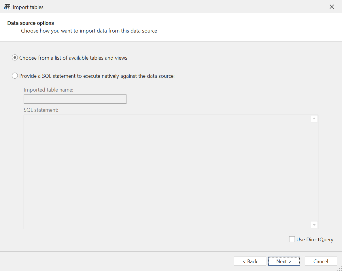 Import Table Wizard Select Vs Custom Query